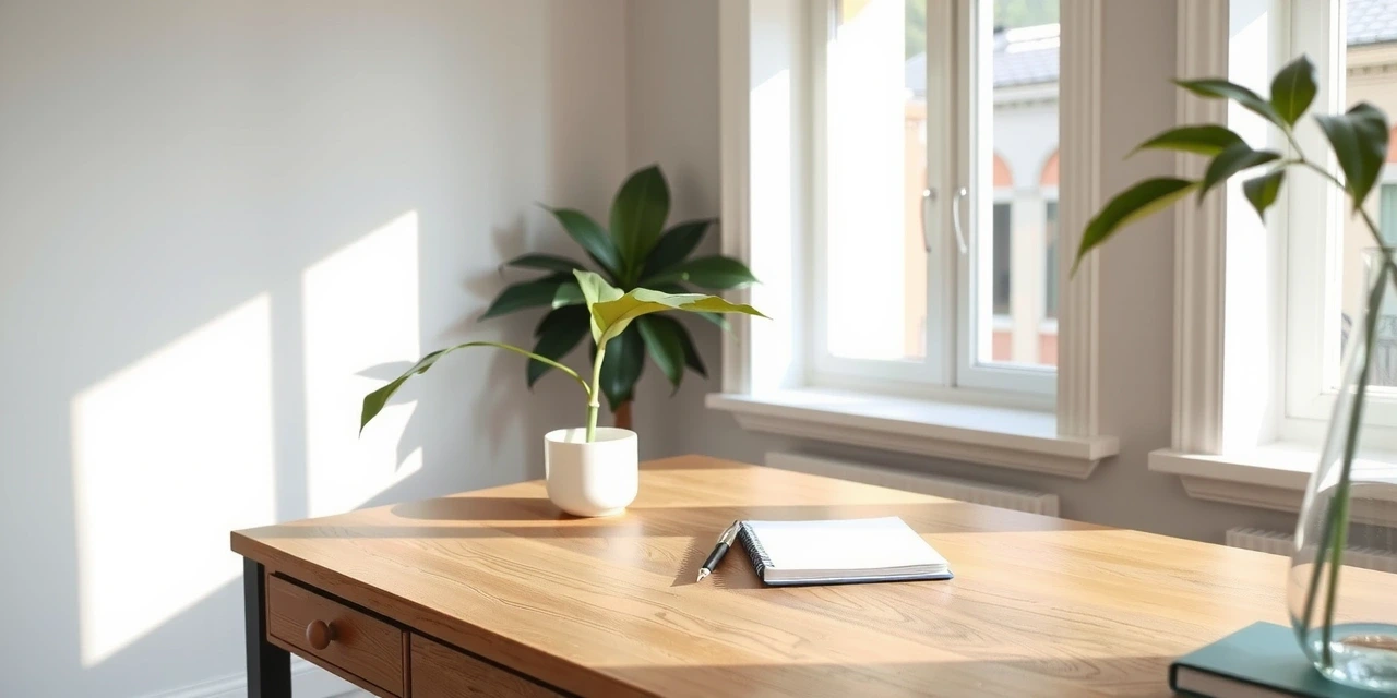 Strukturierter Arbeitsplatz im Morgenlicht